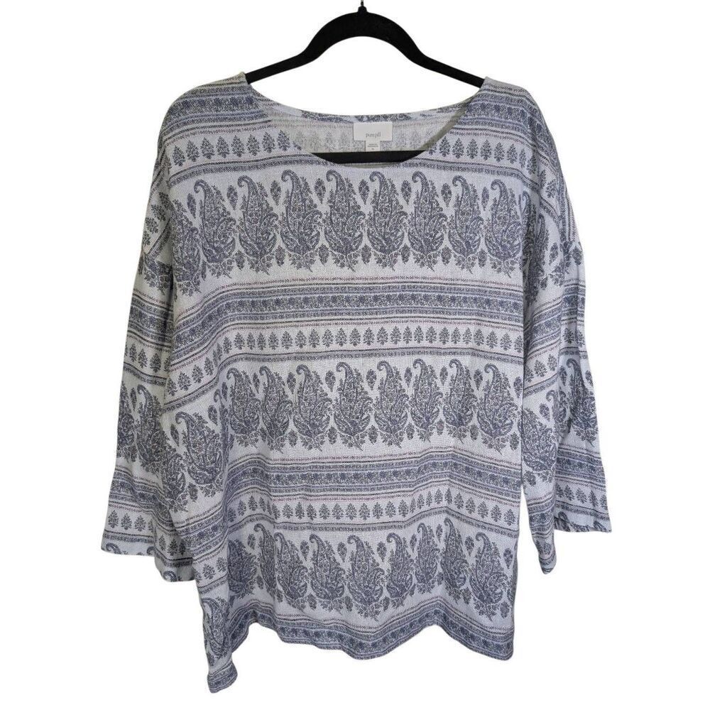 J. Jill Purejill Top Blouse Round Neck Mesh 3/4 Sleeve Women Size XL